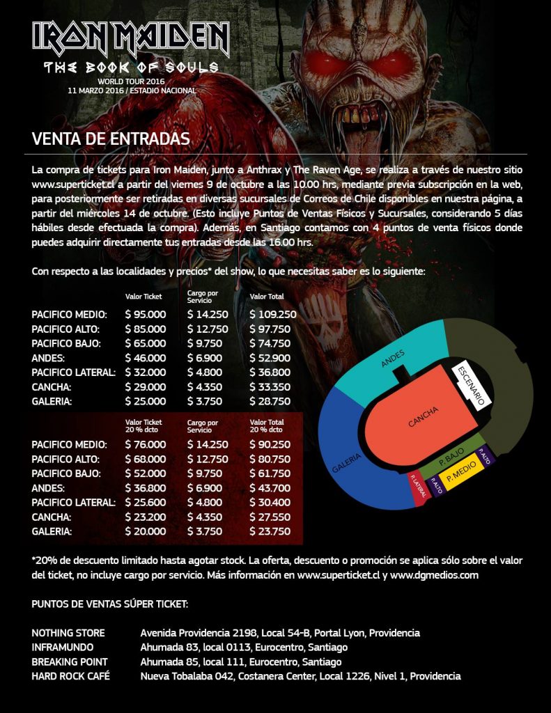 iron maiden chile 2015 venta detalle
