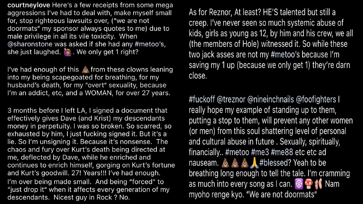 Courtney Love Mensaje Instagram