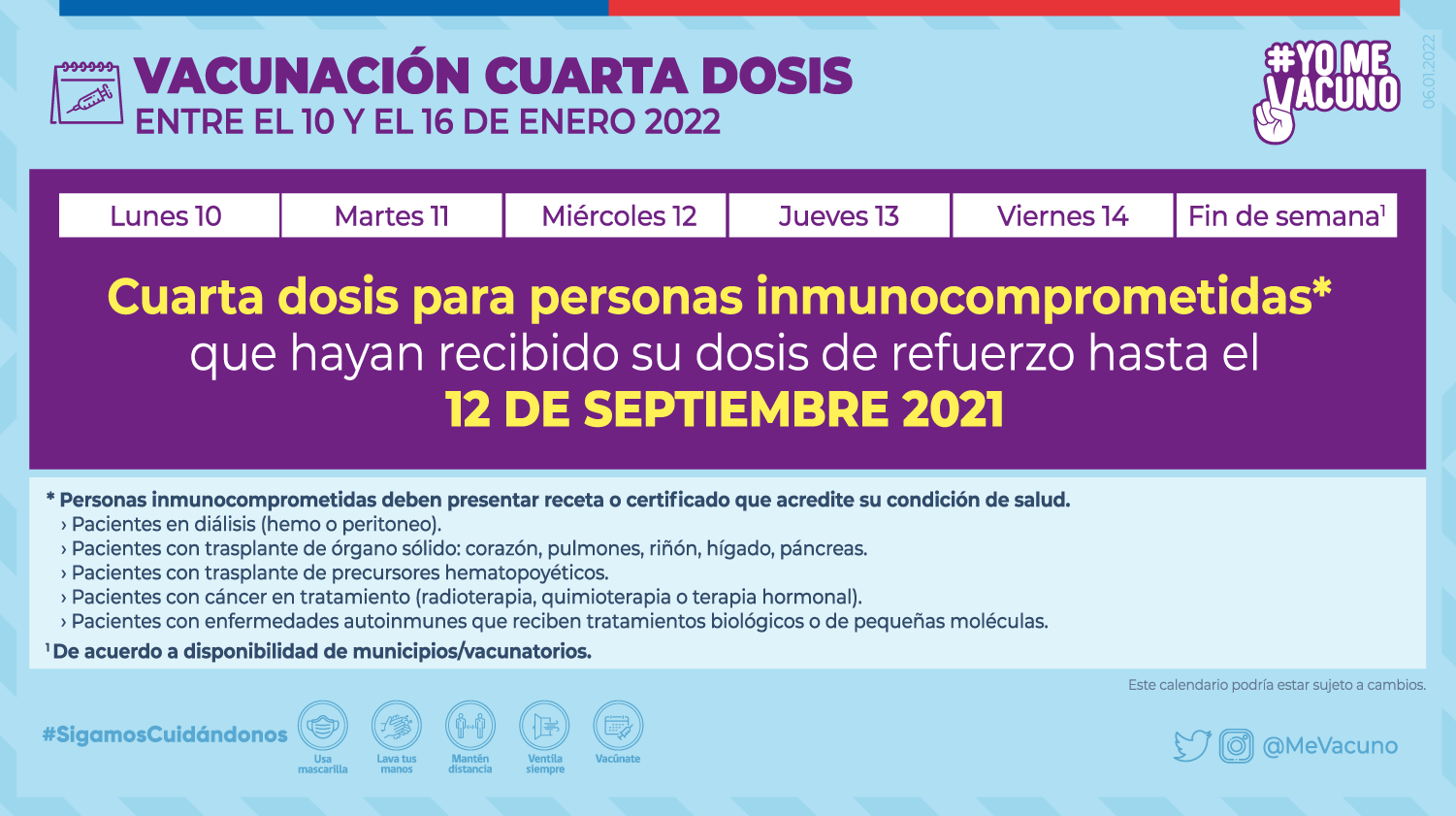 Calendario Cuarta Dosis Inmonocomprometidas