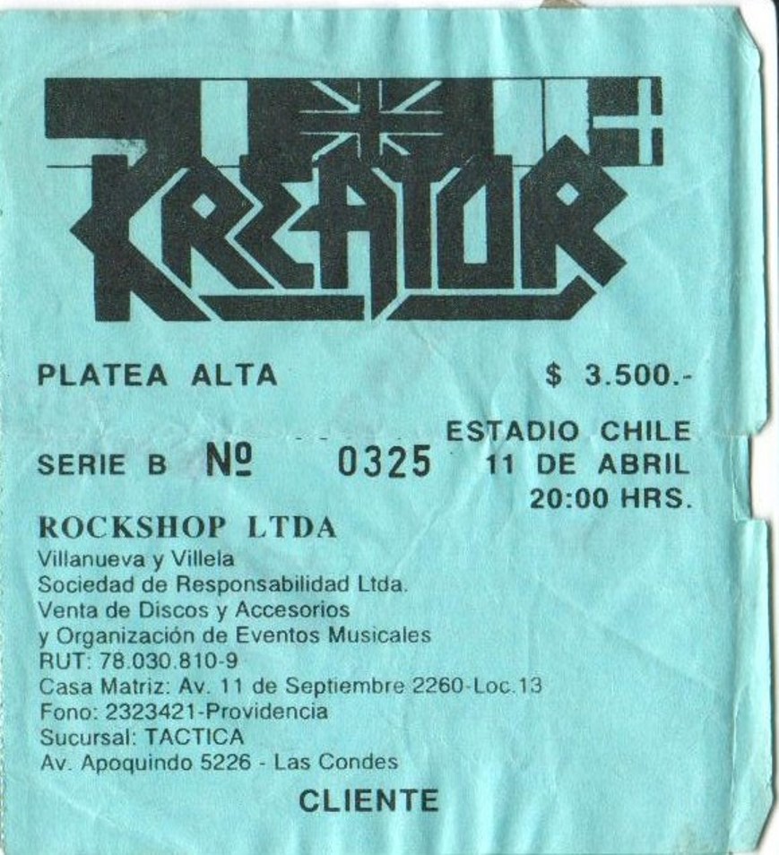 Kreator Chile 1992 Entrada