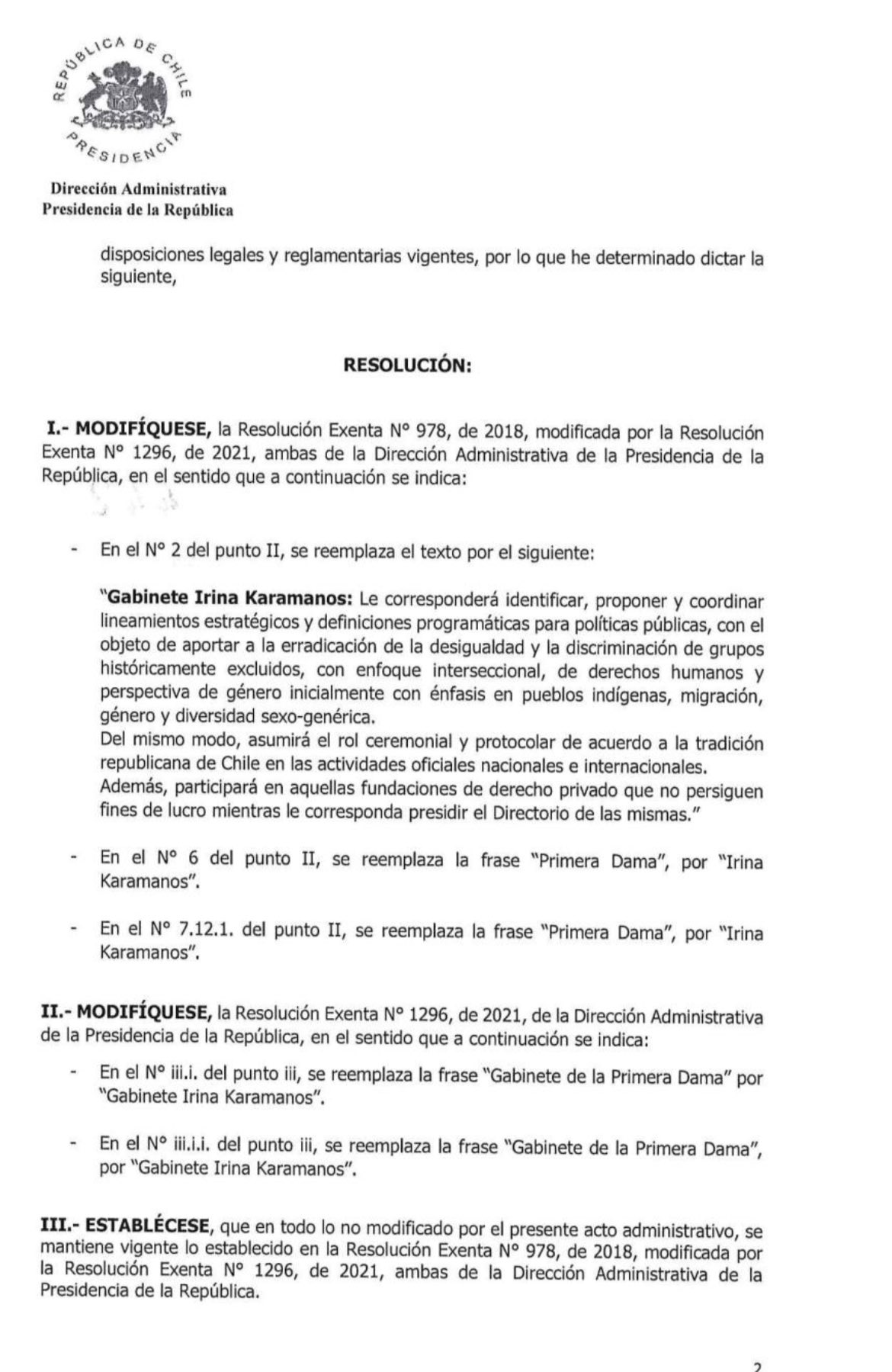 Irina Karamanos Gabinete Resolucion