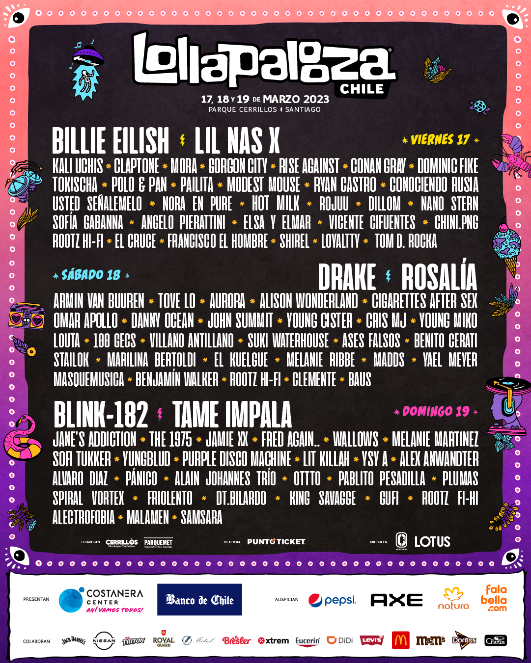 Lollapalooza Chile 2023 Lineup Por Dia
