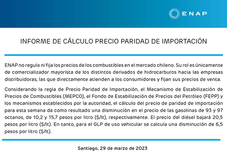baja en los precios de los combustibles