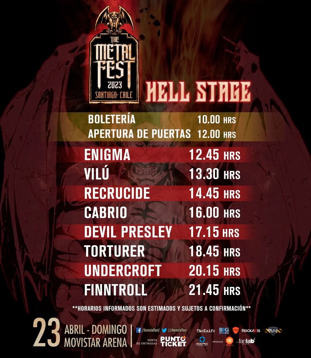 Metal Fest 2023 Horarios Nacionales