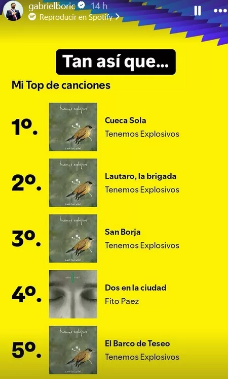 Gabriel Boric Spotify Wrapped