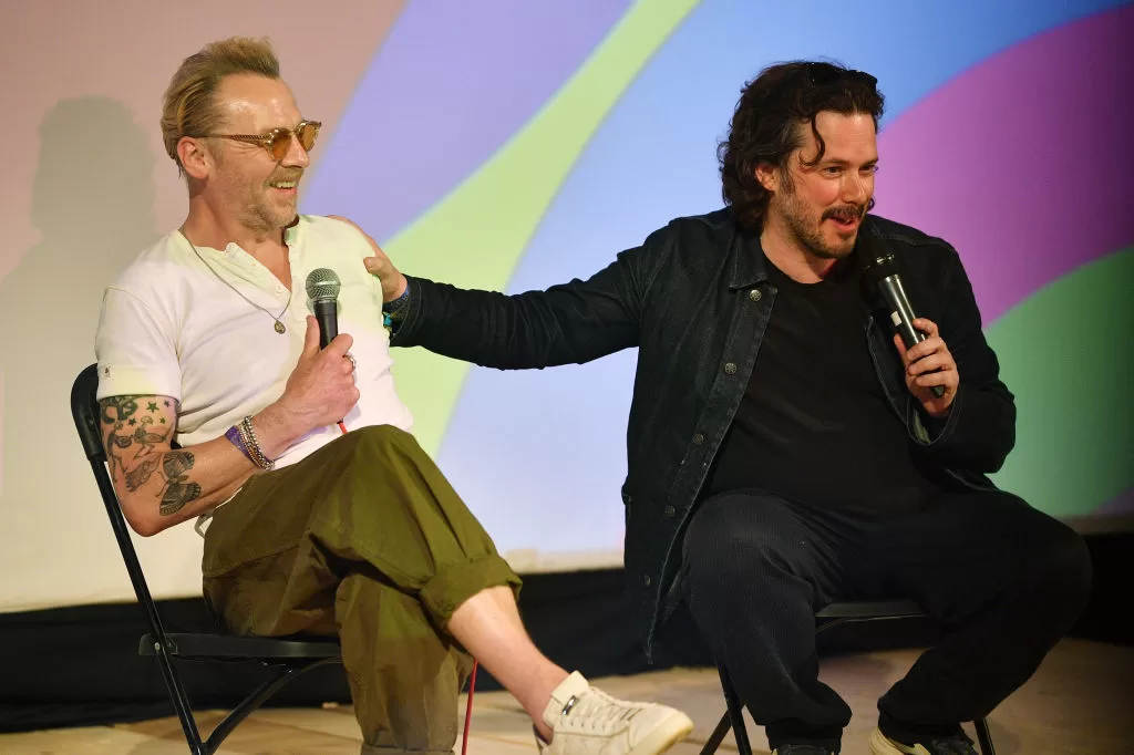 Simon Pegg y Edgar Wright conversando sobre "Shaun of the Dead" en Glastonbury 2024. Foto: Getty Images.