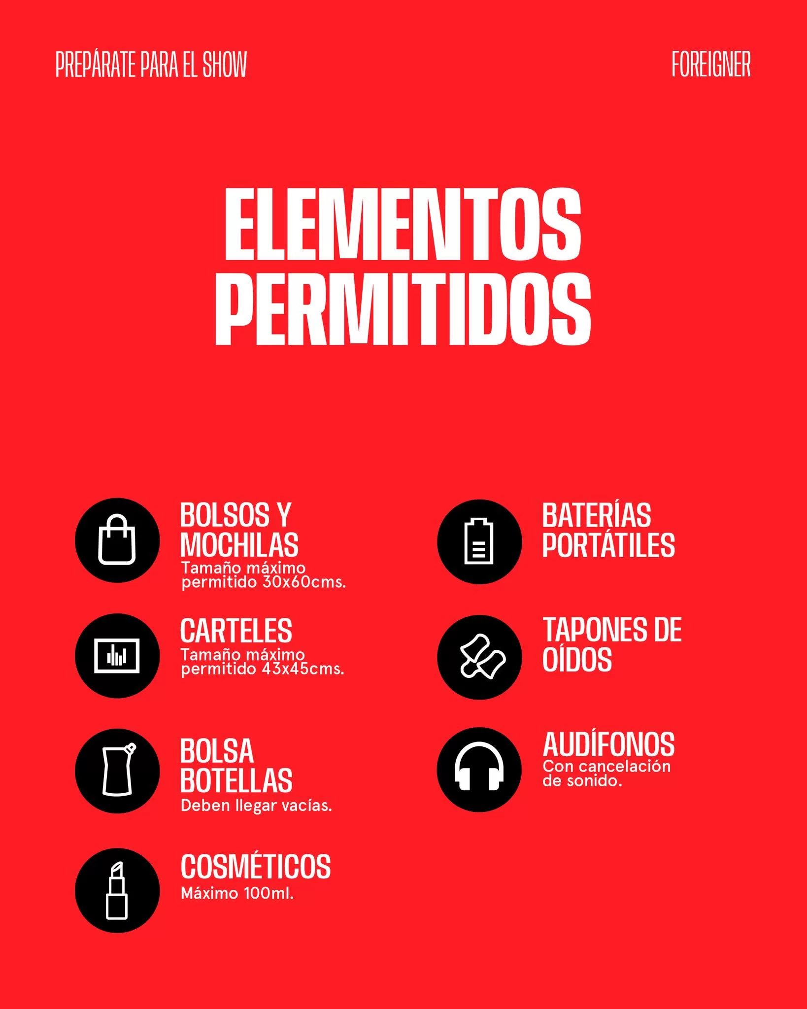 Foreigner 2025 Elementos Permitidos