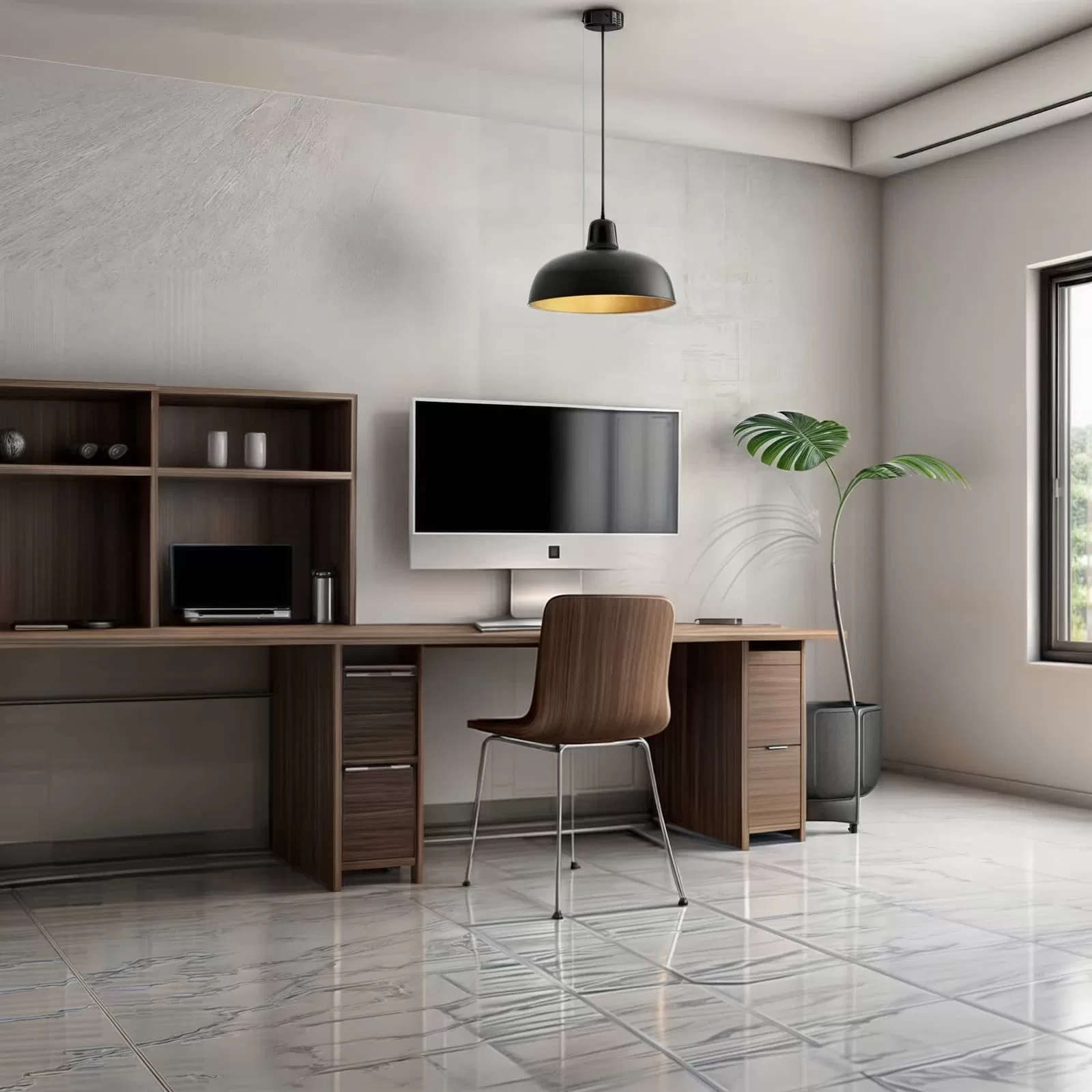 63794180_remote Workers Room Table Chair Computer Monitors